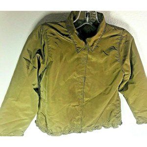 Lili Gaufrette Girls 6 Lightweight Waist Jacket with Ruffle Edges France  Olive
